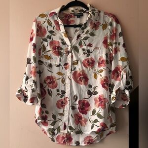 Fortune and Ivy 3/4 Sleeve White Floral Blouse- Size M